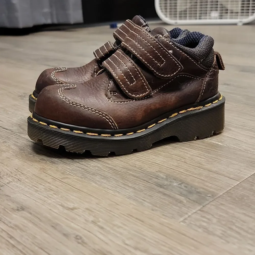 Dr Martens Original Leather Kids Brown 9852 Rare No Tie Classic Stitch Size 12